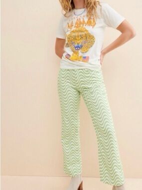 The Ragged Priest Green Wave-Print Boot Cut Jeans